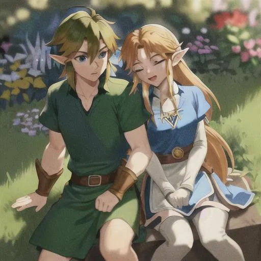 Link and Zelda in a garden | OpenArt