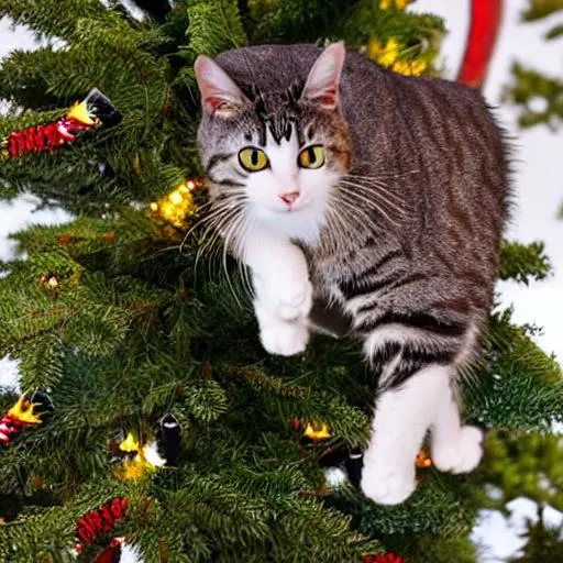 Prompt: Cat play on the tree