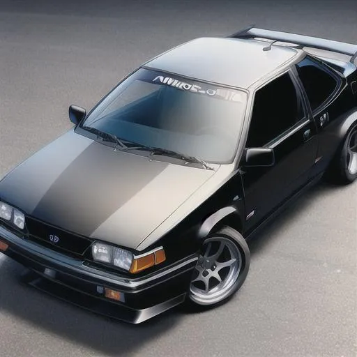 Prompt: 1984 Honda Civic CRX Mugen, blacked-out paint scheme
