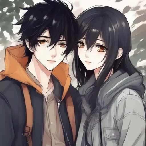 Prompt:     anime boy manhwa style cute and pretty, with eye pretty detailed , with black hair,  Bright style, With his partner a girl