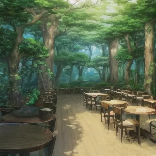 Prompt: a background of nature cafe, in anime style, masterpiece