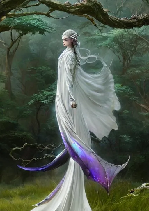 Prompt: A  beautiful white dragon queen, pearlescent white skin, stunning symmetrical  beautiful face, violet iridescent eyes, popped up colar cape made of dragon iridescent white scales art by greg rutkowski, sung choi, artgerm, pino daeni, karol bak, cushart, wlop, craig mullins, hyperdetailed, perfect composition, super clear definition, unreal engine, dramatic makeup, silver shining silky white hair