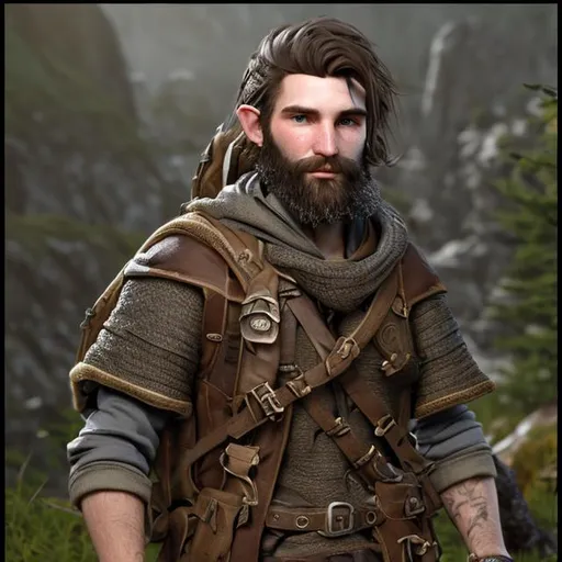 Prompt: Portrait of a 25 year old rugged bearded tolkien ranger, rugged explorer's clothing, highly detailed, professional, Unreal Engine 5