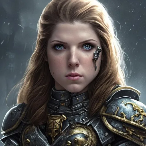 Prompt: anna kendrick, beautiful, detailed face, eye patch, missing eye, royal military portrait, muscular, bodybuilder, tall, stocky, knight, scifi armor, plate armor, sardukaur, white and gold