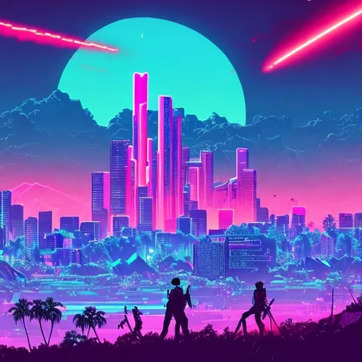 Prompt: Synthwave battlefield
