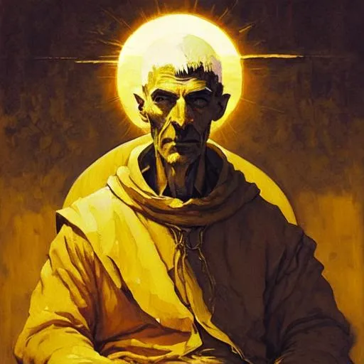 Prompt: a painting of a man sitting in a chair with a sun on his head, by Franz Sedlacek, sun system, mystic alchemical occult art, sun god, occult aesthetics alchemy, an alchemical art illustration, solar mythos, god of the sun, in salvia divinorum, sun, the dark sun of athas