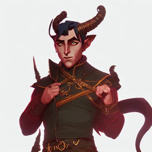 A Male Tiefling Bard With Red Skin And Black Hair, D 