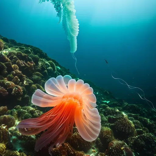 Prompt: Surprised the jellyfish was just about to ask how but the fishiest all rushed swimming around her with seaweeds entangling her and dragging her to the deeps away from the shore. And from pain or even from the long day the pulling deeper into the dark seawater and she fainted again.