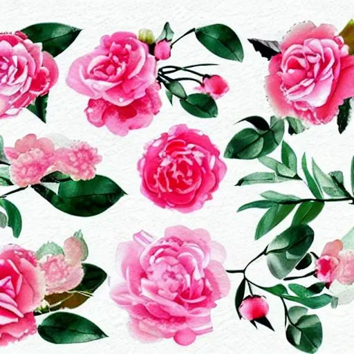 Prompt: Sakura Blossom Floral Clipart - Watercolor Floral Clipart - Roses - Floral Clipart - Sakura Blossom - Pink - Premade Clipart 