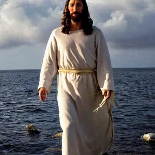 Prompt: Jesus walking on sea