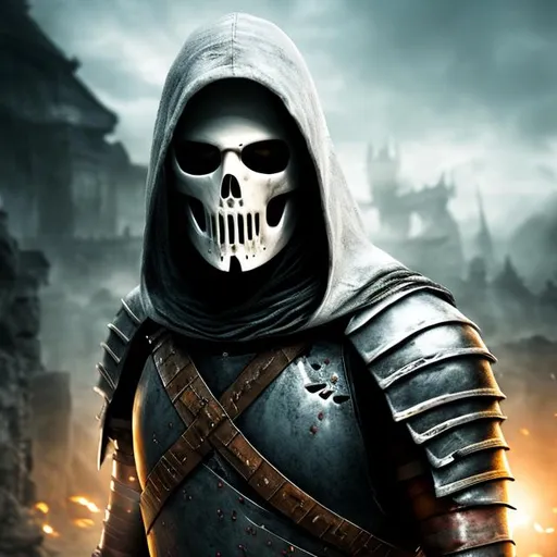 Prompt: Realistic photo of Hooded pale undead warrior in hd, ultra realistic, highly detailed, 8k. Soft lighting 