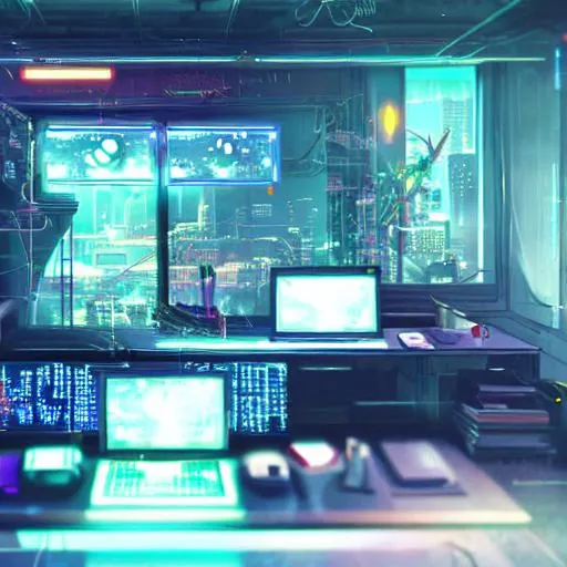 Prompt: The image of different tokens is on the monitor-cyberpunk scifi scene of a futuristic computer interface, artstation, matt painting, a window view, a tall floor plant, very detailed, maximalism, ambient occlusion, volumetric light, atmospheric haze, unreal engine, hyper realism, realistic shading, cinematic composition, realistic render, octane render, detailed textures, photorealistic, wide shot