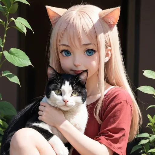 Prompt: anime girl with her cat
