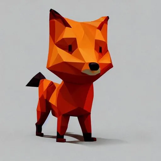 Prompt: kawaii low poly red fox character, 3d isometric render, white background, ambient occlusion, unity engine, square image