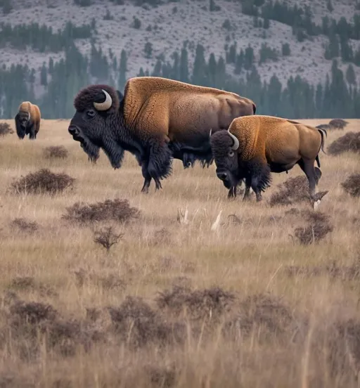 Prompt: photo of bison in field