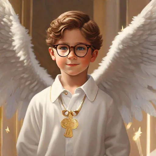 Prompt: Caleb (brown hair, glasses) as an angel 