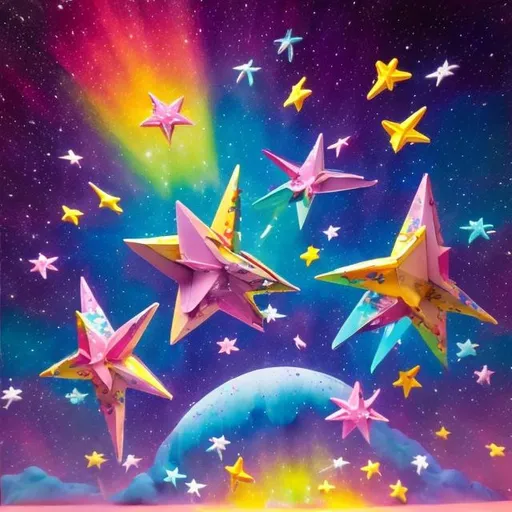 Prompt: Shooting star diorama in the style of Lisa frank 