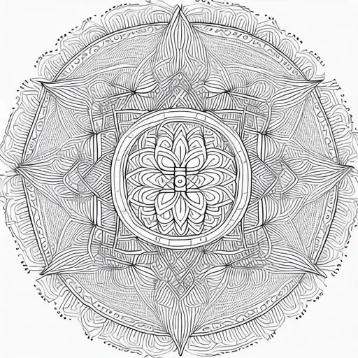 Prompt: minimalistic symmetrical mandala pattern for a coloring page, in a coloring book, on a white background, thick lines, very easy, complete all lines without gaps.