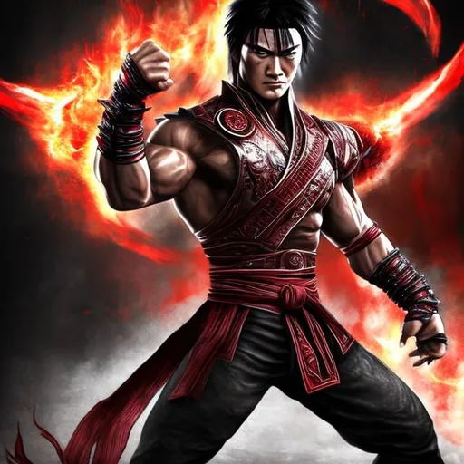 Prompt: Jin Kazama as Liu Kang Tekken in Mortal Kombat