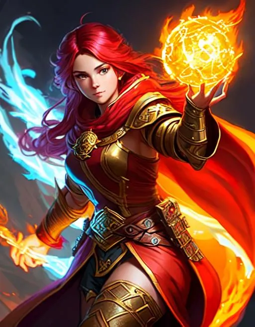 Prompt: Hyperdetailed masterpiece concept art of a D&D Sorcerer casting fireball
 hyperdetailed concept art by Ross Tran, high quality DnD illustration, trending on ArtStation, detailed face,