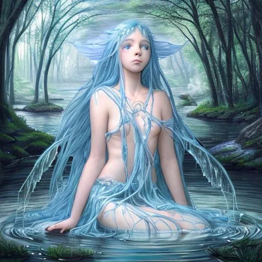 Prompt: Sorrowful and ethereal river naiad