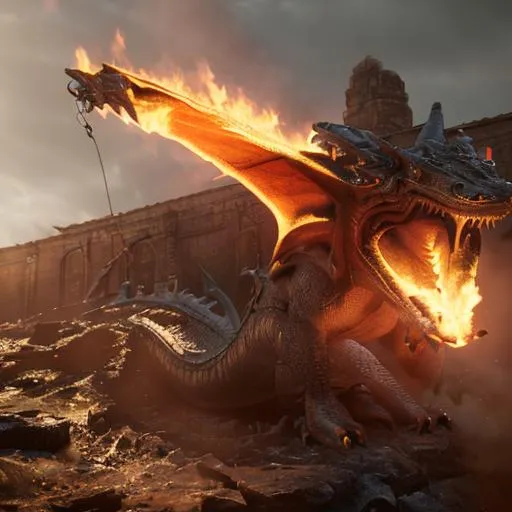 Prompt: Dragon Ultra realistic. Shooting Large Fire Flames From cannon 