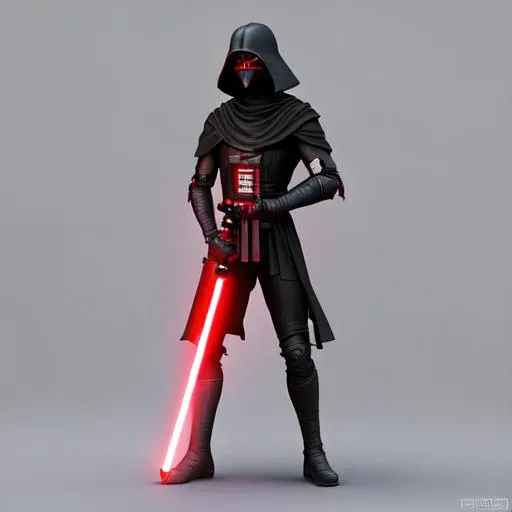 Prompt: Dark Jedi Knight, masked, holding a red lightsaber, standing character, soft smooth lighting, soft muted pastel colours, 3d blender render, polycount, modular constructivism, pop surrealism, physically based rendering, square image