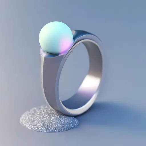 Prompt: concept of silver anti stress ring with small magnetic 1silver ball on it to move on ring surface

 Soft smooth lighting, soft pastel background colors, 3d blender render polycount, product shot