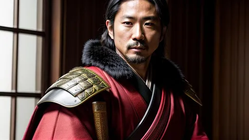 Prompt: Young Hiroyuki Sanada as a Samurai Photorealistic Overdetailed Portrait, Well Detailed face, Red and Black Robes and Armor, Black hair, Detailed Hands, Detailed Twilight Background, Intricately Detailed, Award Winning, Photograph, Film Quality.
