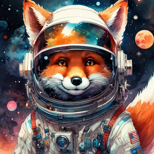 Prompt: "portrait anime adorable anthropomorphic fox astronaut, glowing eyes with reflection, watercolor, space background, Yoshikata Amano, Edwin Landseer, Ismail Inceoglu, Russ Mills, Victo Ngai, Bella Kotak, hyperdetailed 8K resolution HDR DSLR, ultra detailed, ultra quality, CGSociety, intricately detailed, color depth, anthro fox astronaut"
