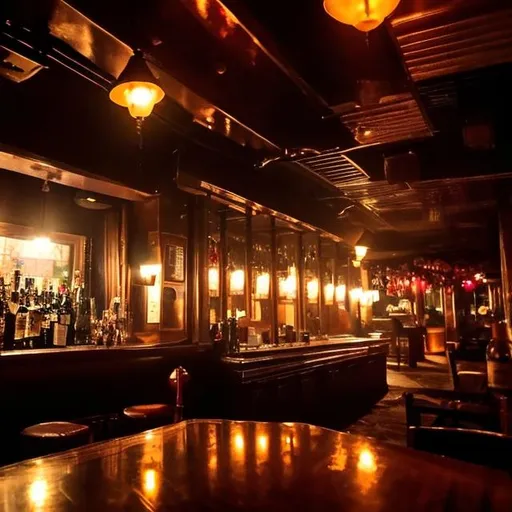 Prompt: dimly lit bar on a warm rainy Saturday night, familiar song playing, feels lonely but welcoming