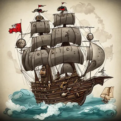 Prompt: a pirate ship in the style of 18th century caricature
