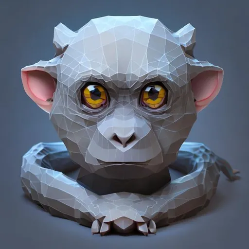 Prompt: kawaii low poly "monkey dog snake fish" character, 3d isometric render, white background, ambient occlusion, unity engine, square image