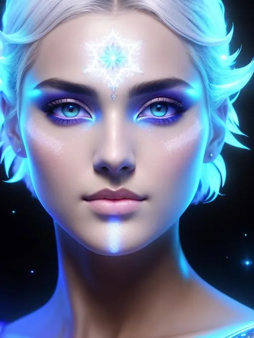 Prompt: handsome and gorgeous angel with short hair, intense and beautiful eyes and beautiful nose, thin mandelbrot piezoluminescent face tattoo, by greg rutkowski and artgerm and emile vernon, etheral, bioluminescence, muted colors, pastels, expressive, high detail, five fingers, symmetrical eyes, hyperrealistic, intricate artwork, symmetrical, digital painting, dynamic lighting, artstation, digital painting, artstation, cinematic lighting, intricate artwork, dreamlike, symmetrical, emitting diodes, smoke, artillery, sparks, racks, system unit, motherboard, sharp focus, emitting diodes, smoke, artillery, sparks, racks, system unit, motherboard, by pascal blanche rutkowski repin artstation hyperrealism painting concept art of detailed character design matte painting, 8k resolution blade runner