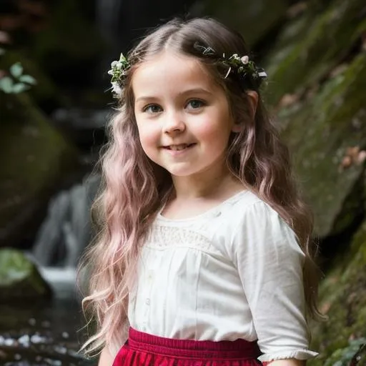Prompt: Full Shot, Portrait of {little girl} with {rose} hair and with cute face, {forest waterfall Leake}, {Crouch}, perfect composition, hyperrealistic, super detailed, 8k, high quality, trending art, trending on artstation, sharp focus, studio photo, intricate details, highly detailed, by greg rutkowski