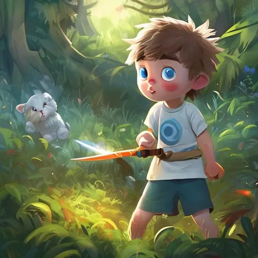 Prompt: One sunny morning, as Timmy was playing with his toy sword, he heard strange groaning sounds coming from the nearby forest. Curiosity sparked in his bright blue eyes, and he decided to investigate. He knew it was important to be brave, just like the heroes in his storybooks.