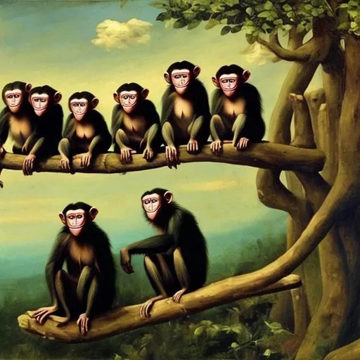 Prompt: Famous painting but with monkeys instead of people