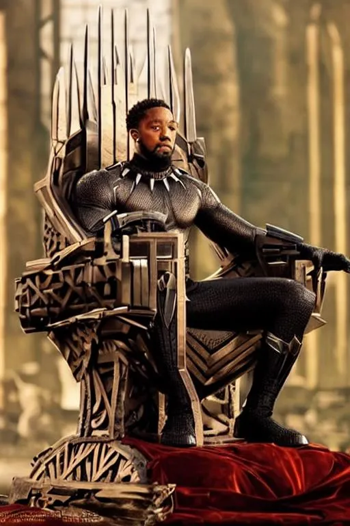 Prompt: Black Panther sitting on iron throne realistic 4k