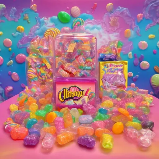 Prompt: Candy diorama in the style of Lisa frank