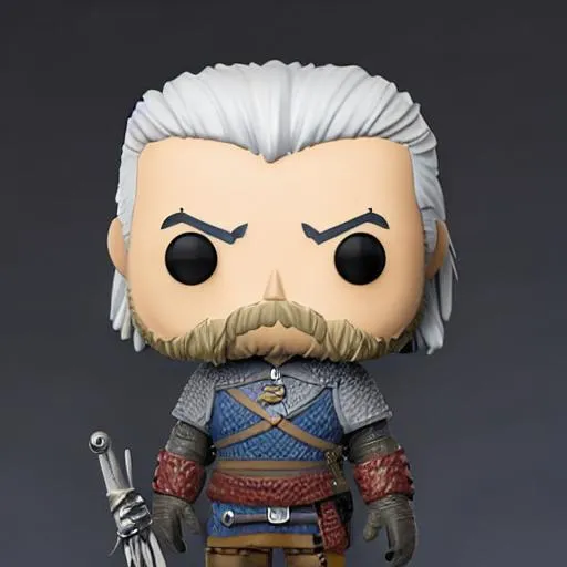 Prompt: Funko pop Witcher figurine, made of plastic, product studio shot, on a white background, diffused lighting, centered
