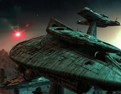Prompt: derelict spaceship wreck dead city Ancient ,lasers zombies star trek
