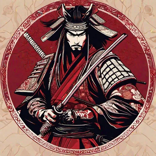 Prompt: samurai in anime style in with dark red background