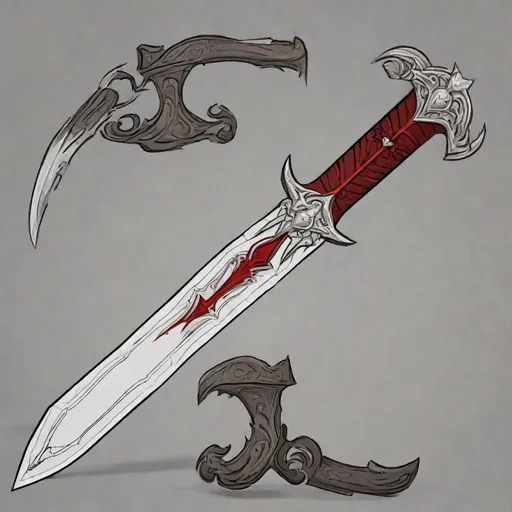 Prompt: Create me a simple straight short sword that looks like it'd be from Adventure time, it should be fully red with basic carvings and a black wrap around the hilt