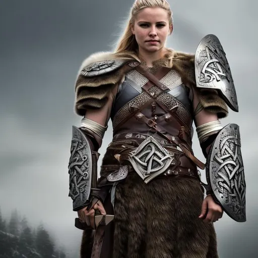 Prompt: Realistic Majestic regal Viking warrior goddess Queen and warrior kingin beautiful majestic armor
