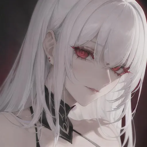 Prompt: "A close-up photo of a gorgeous trimmed white haired woman, devilish red eyes, in hyperrealistic detail, with a slight hint of loneliness in her eyes. Her face is the center of attention, with a sense of allure and mystery that draws the viewer in, but her eyes are also slightly downcast, as if a sense of loneliness is lingering in her thoughts. The detailing of her face is stunning, with every pore, freckle, and line rendered in vivid detail, but the image also captures the subtle emotions of loneliness that might lie beneath her surface."