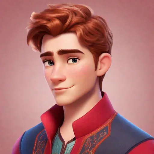 Prompt: elsa's older brother, short hair, red color scheme, disney character from frozen