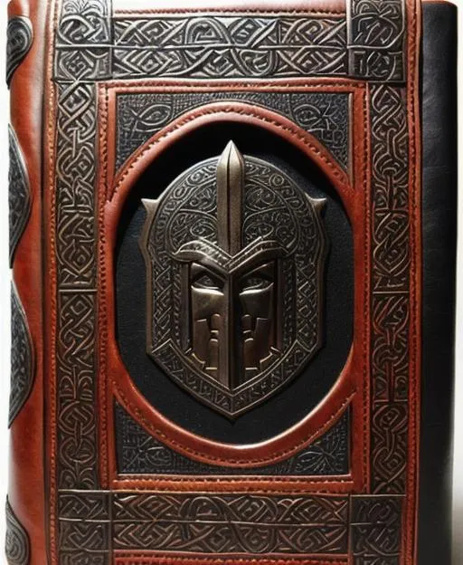 Prompt: A carved leather bookcover about thor  ,with intricate background details from norse and celtic symbols