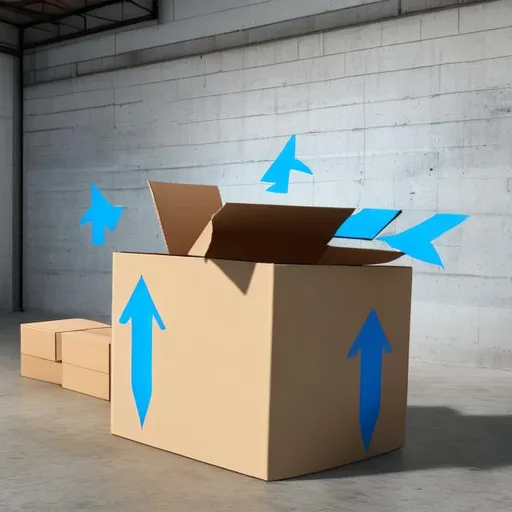 Prompt: Empty blue box with up arrow (warehouse)