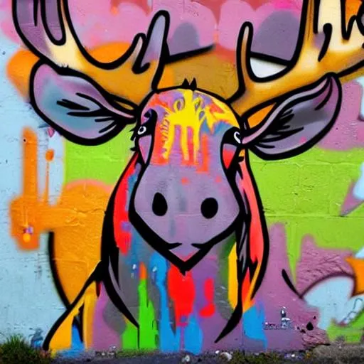 Prompt: a graffiti style moose