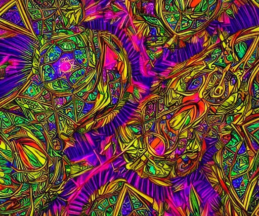 Prompt: dmt elves, dmt, elves, geometric, trippy, hallucinogen, hallucination, beautiful, geometry, interdimensional